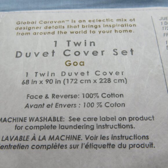 Twin Duvet Global Caravan Standard Sham Blue Floral Casual Cover 2 Piece Set Goa - Picture 8 of 12